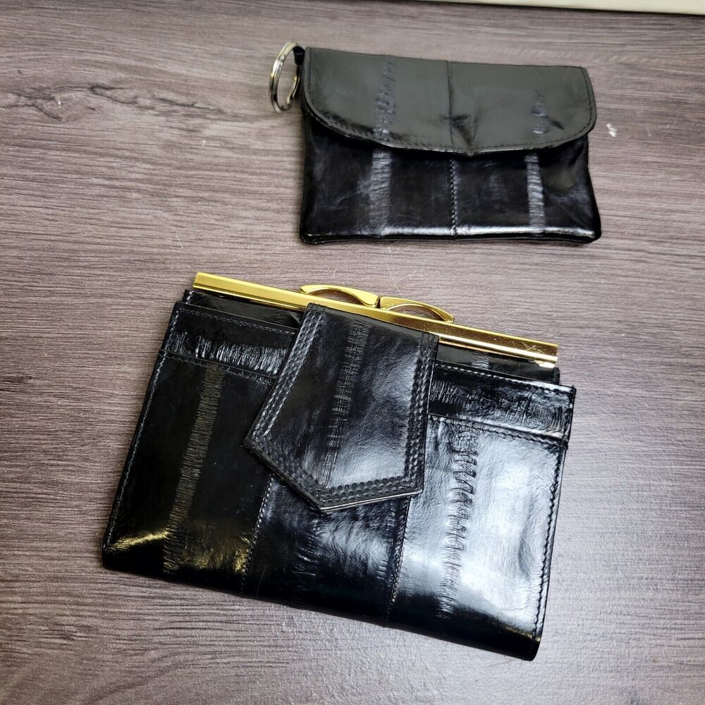 Vintage 2 Peice EEL Skin Wallet  and coin purse, Kiss closure‎